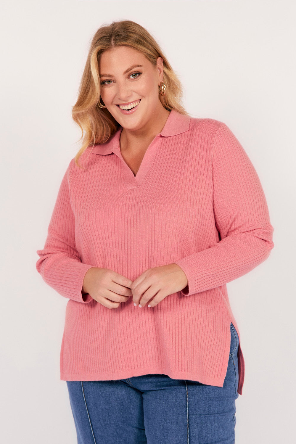 Collared Knitted Top in Blush