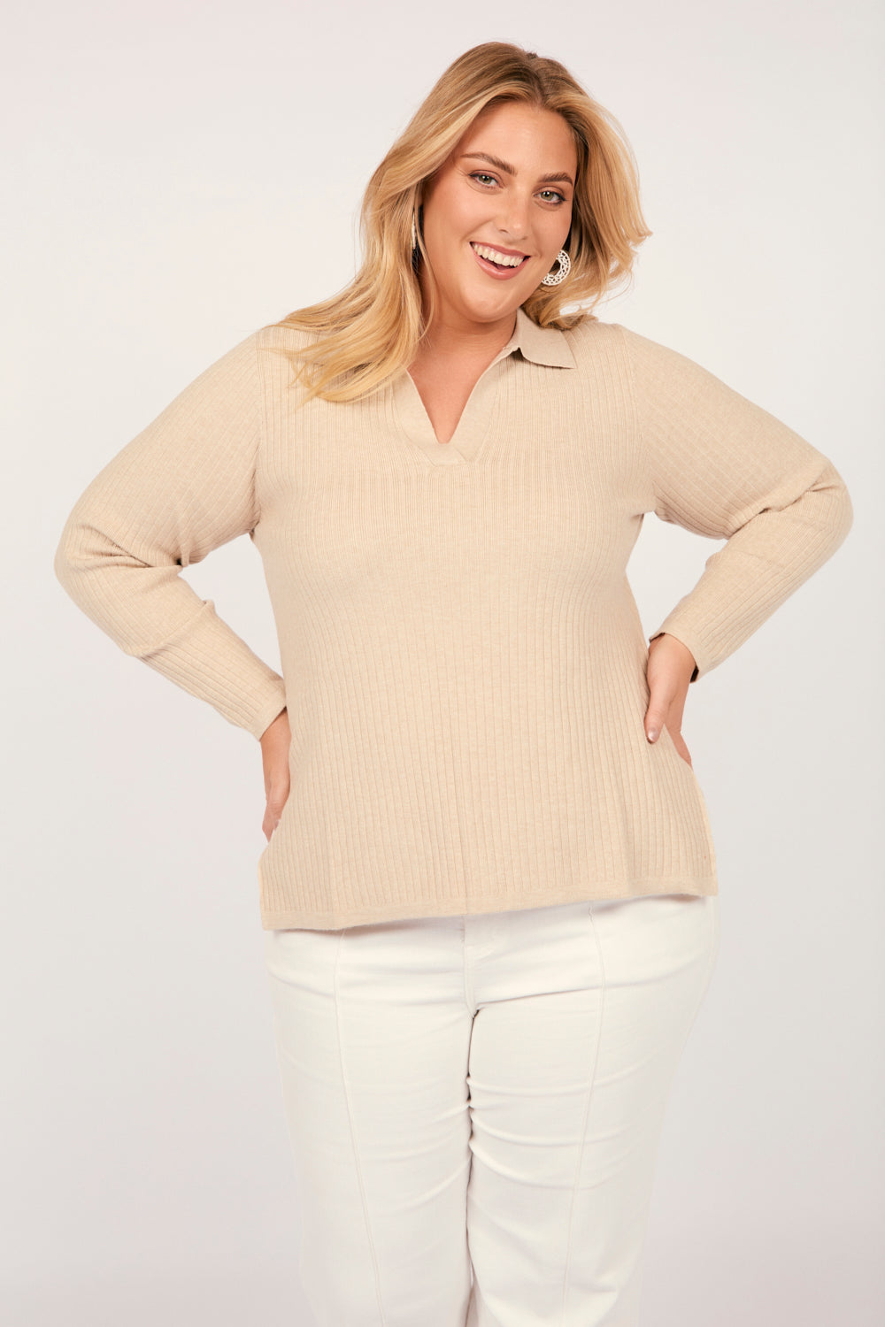 Collared Knitted Top in Oatmeal