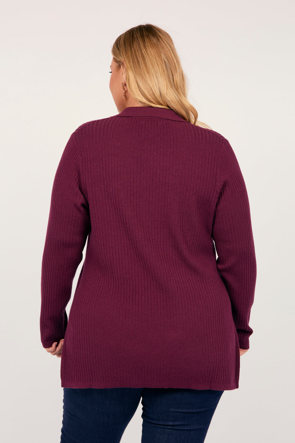 Collared Knitted Top in Plum