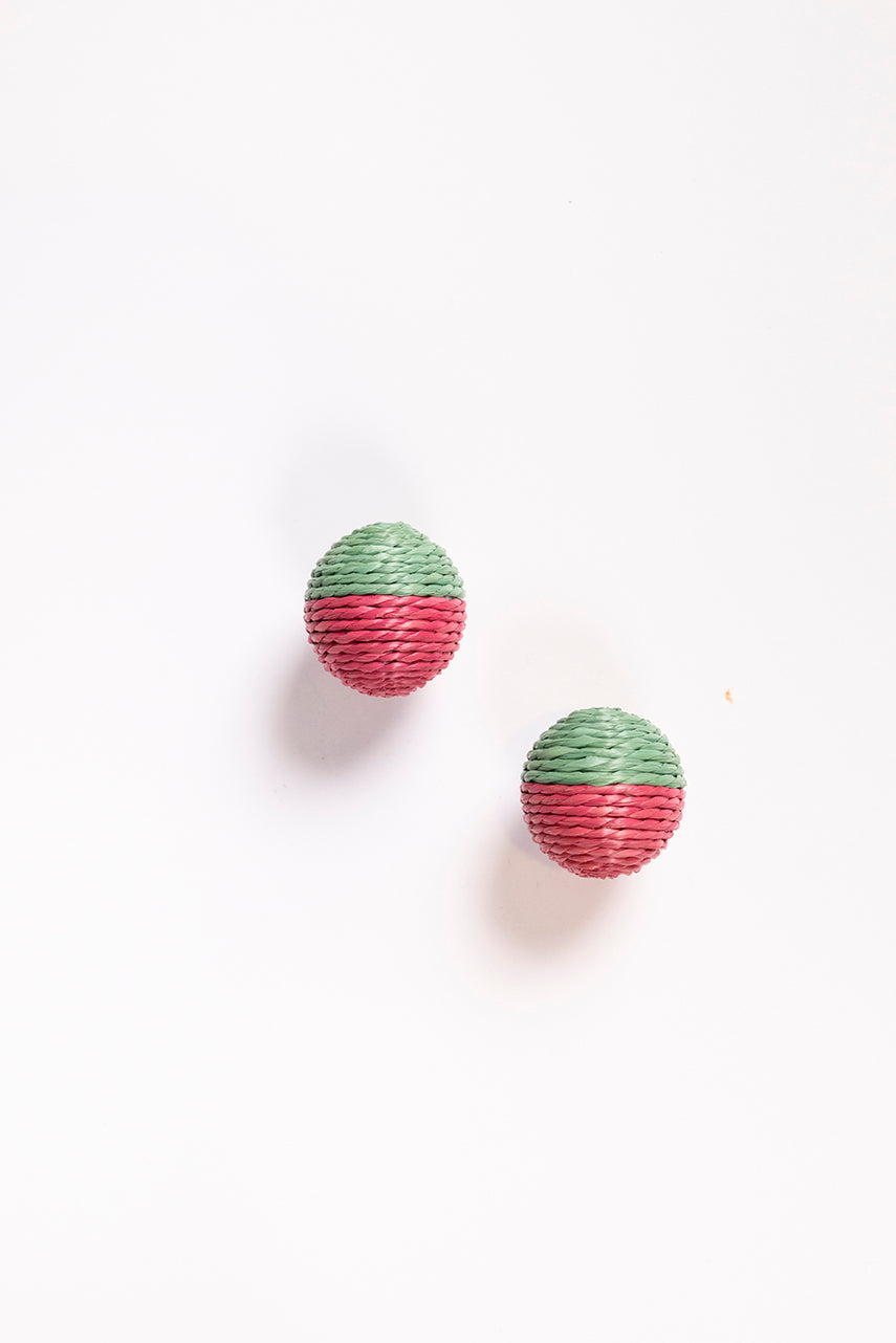 Contrast Woven Studs in Green and Hot Pink