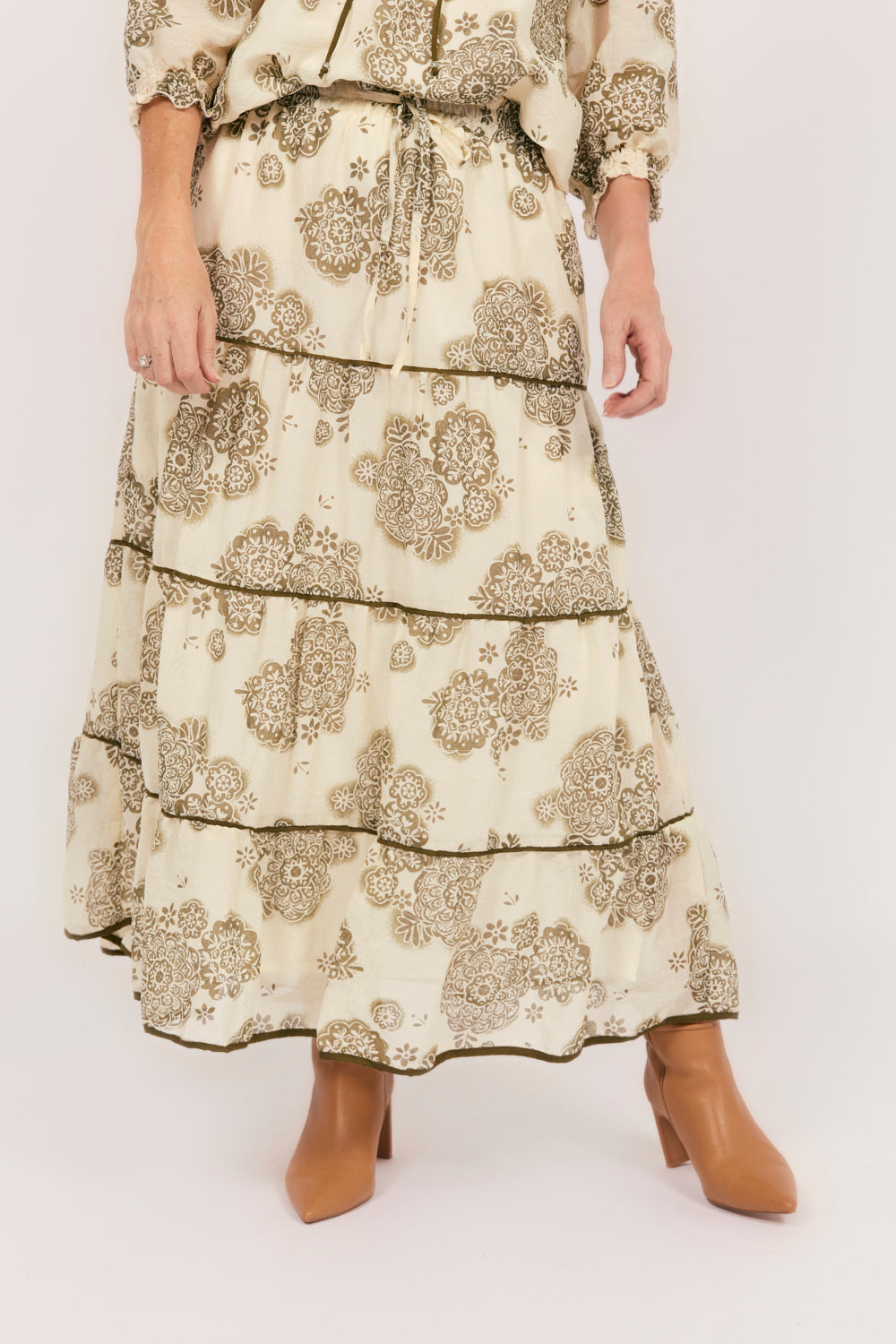 Danica Tiered Skirt in Moroccan Belle Olive