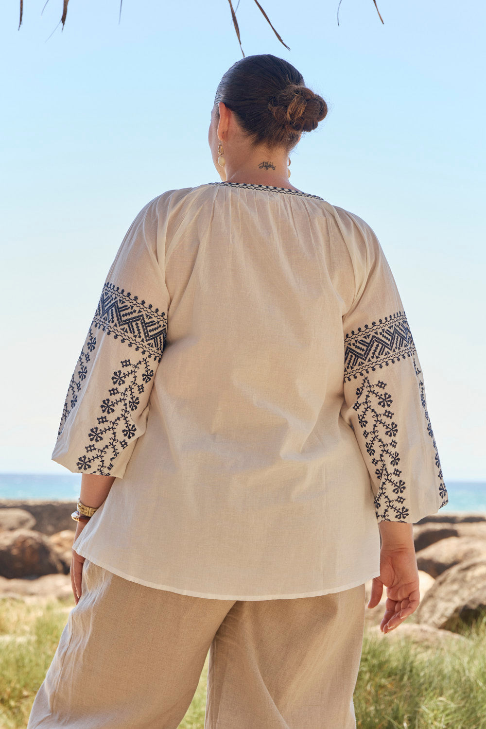 Danny Embroidered Top in Navy Embroidered