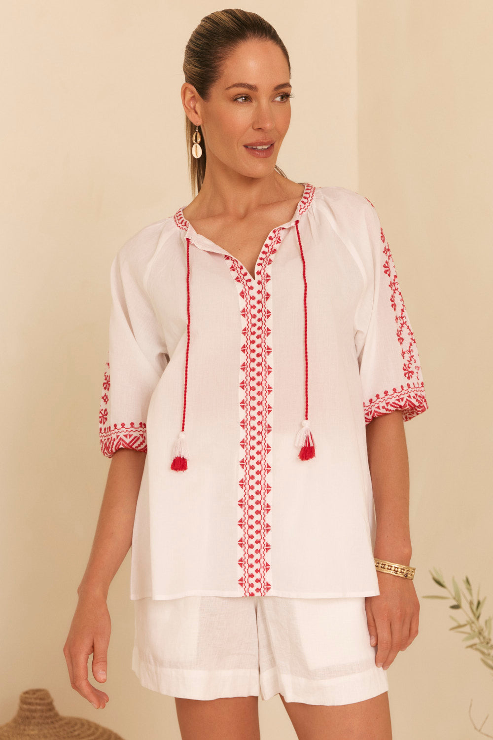 Danny Embroidered Top in Vermillion