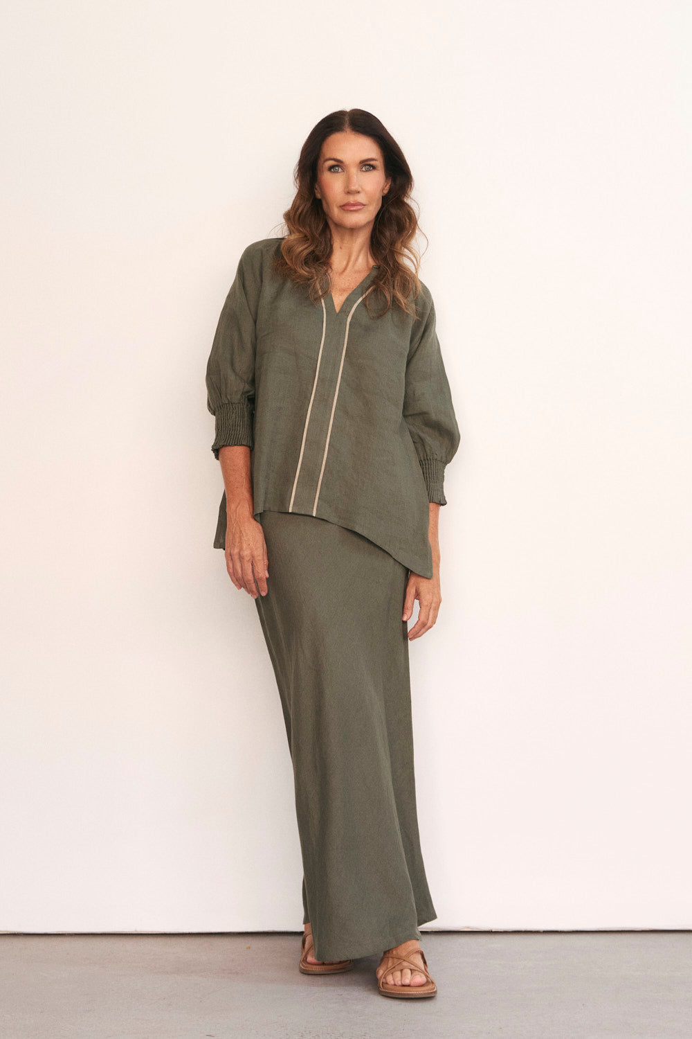 Danny Linen Blouse in Dusty Sage