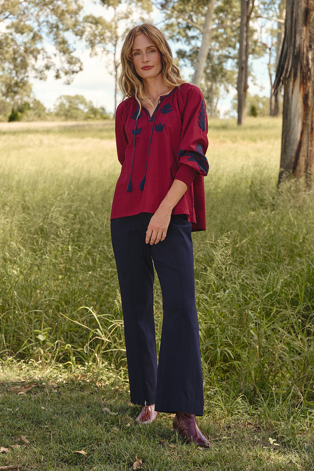 Danny V-Neck Top in Inkwell Burgundy