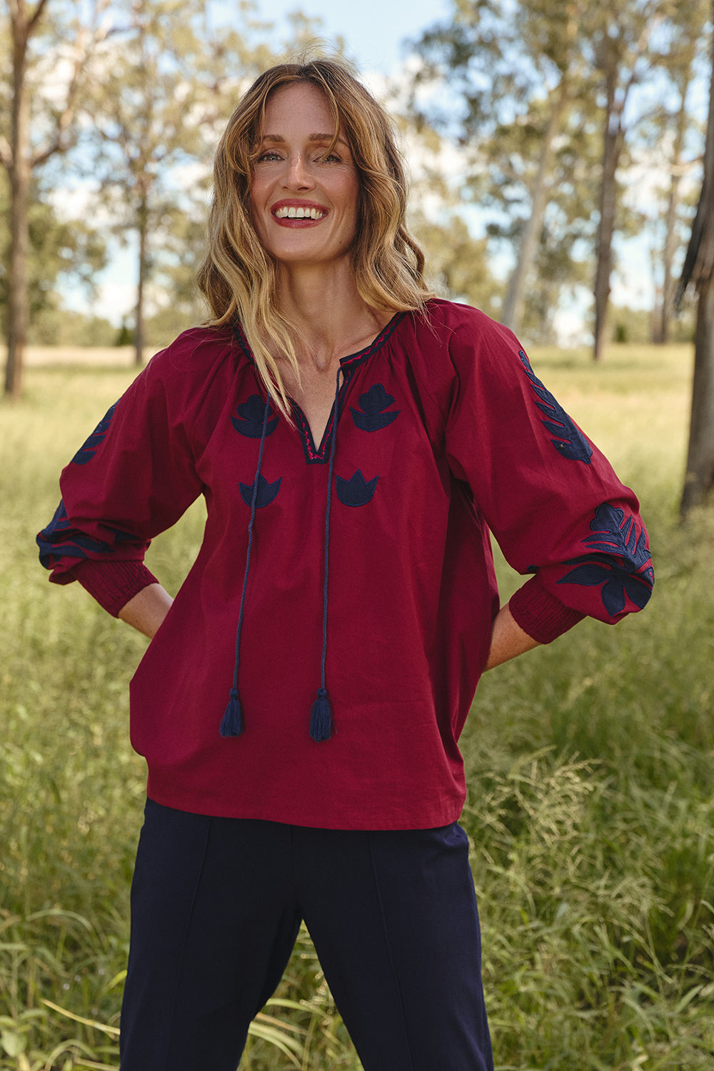 Danny V-Neck Top in Inkwell Burgundy