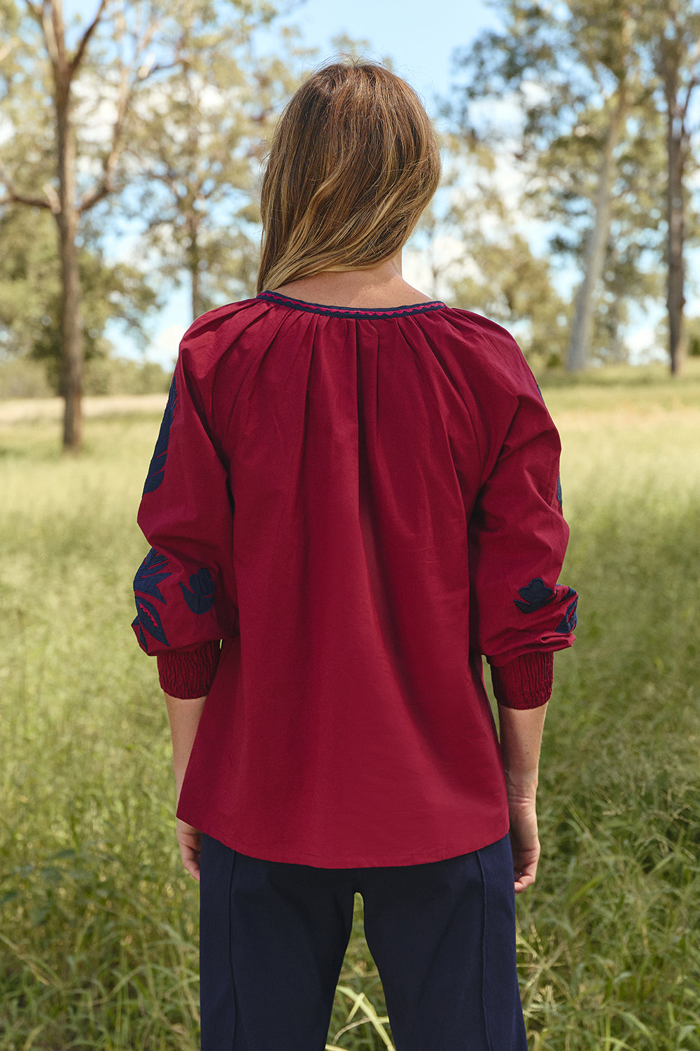 Danny V-Neck Top in Inkwell Burgundy