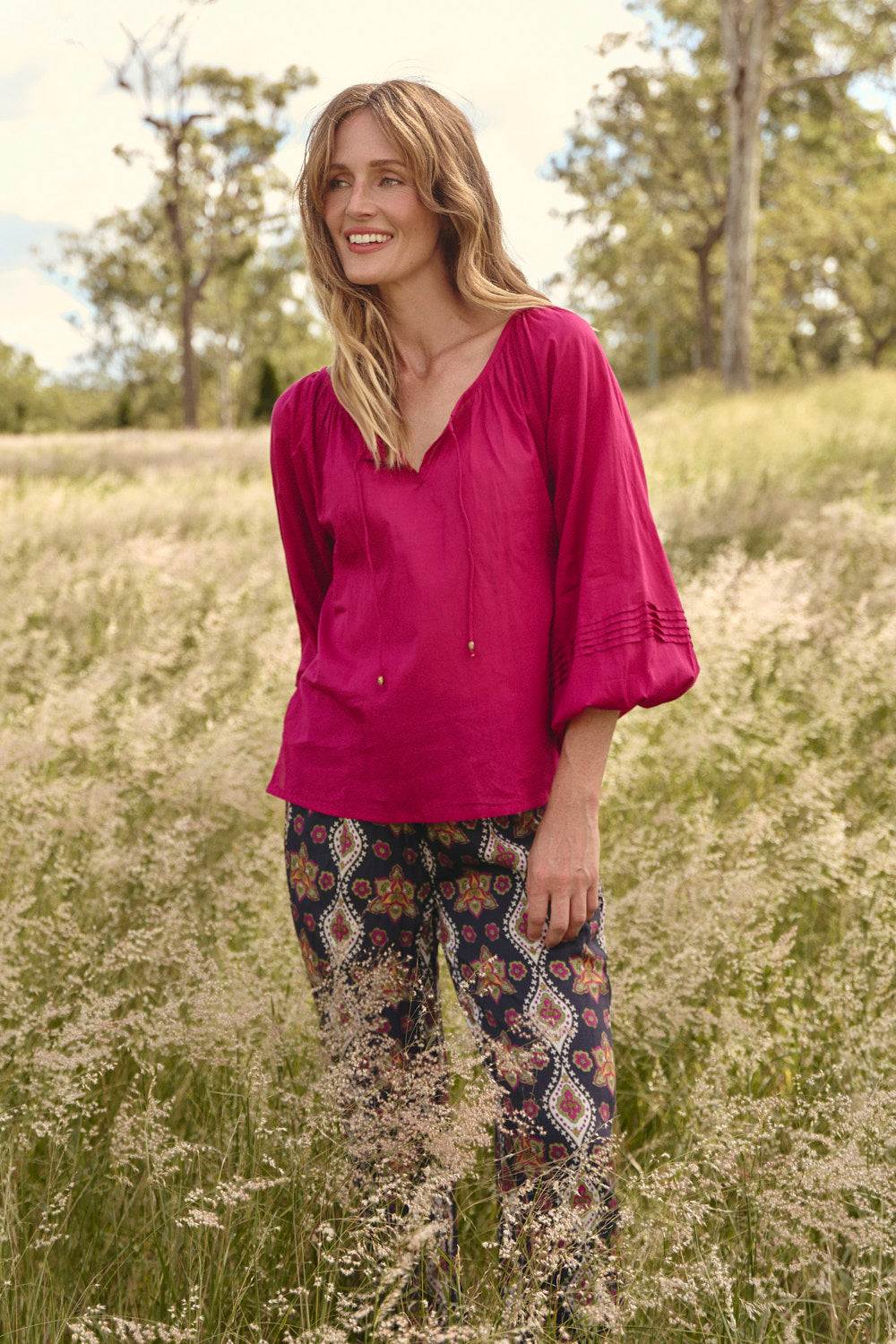 Delilah Swing Blouse in Magenta, Blouse - Adrift Clothing