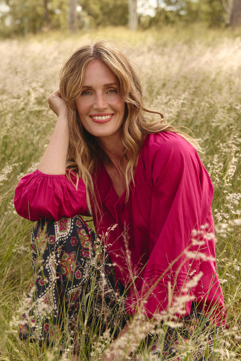 Delilah Swing Blouse in Magenta