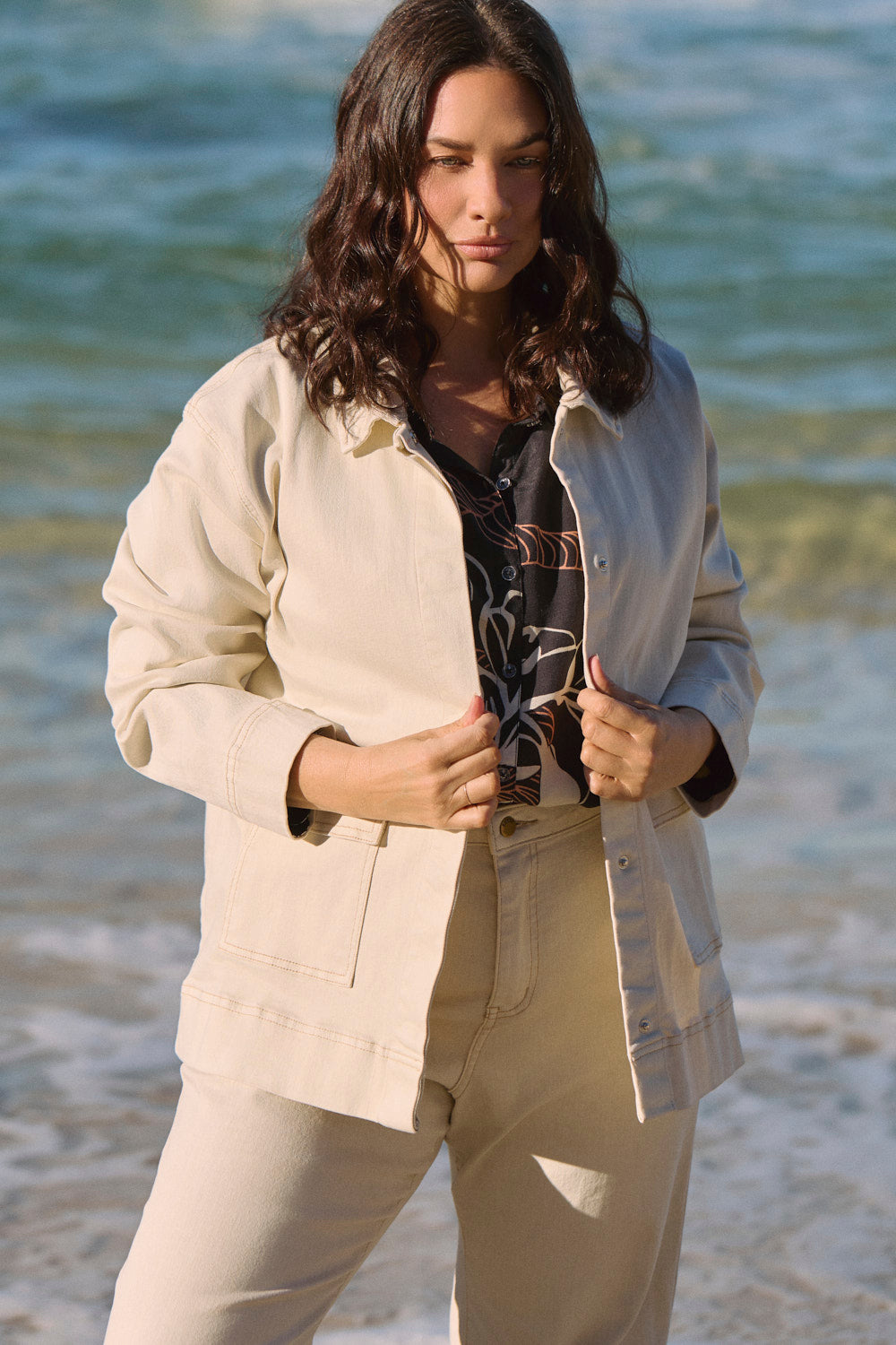 Hudson Denim Oversized Jacket in Stone