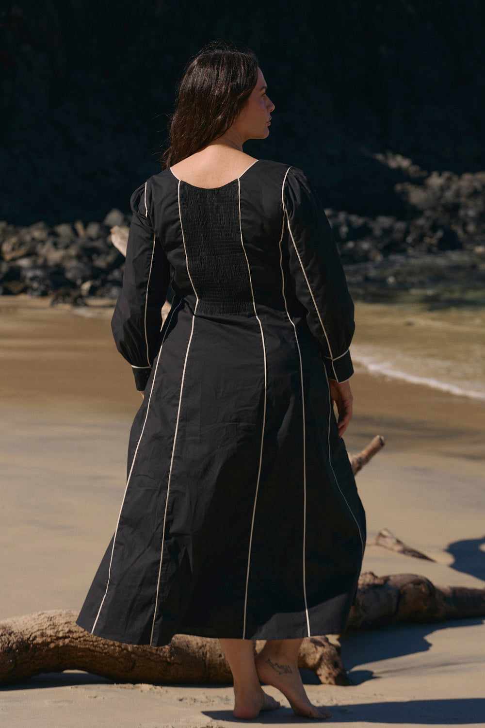 Eva Panelled Dress in Black Outline
