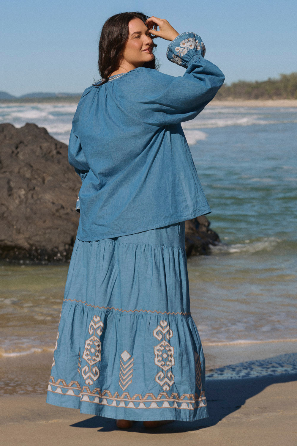 Elora Chambray Tiered Skirt in Eterna