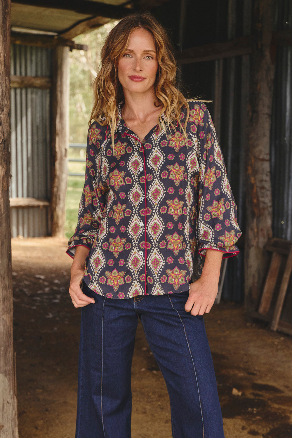 Ebony Frill Cuff Top in Veloura, Blouse - Adrift Clothing