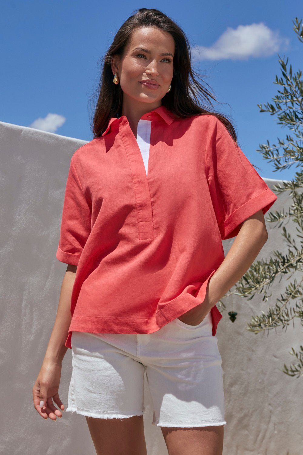 Ella Collared Top in Clementine