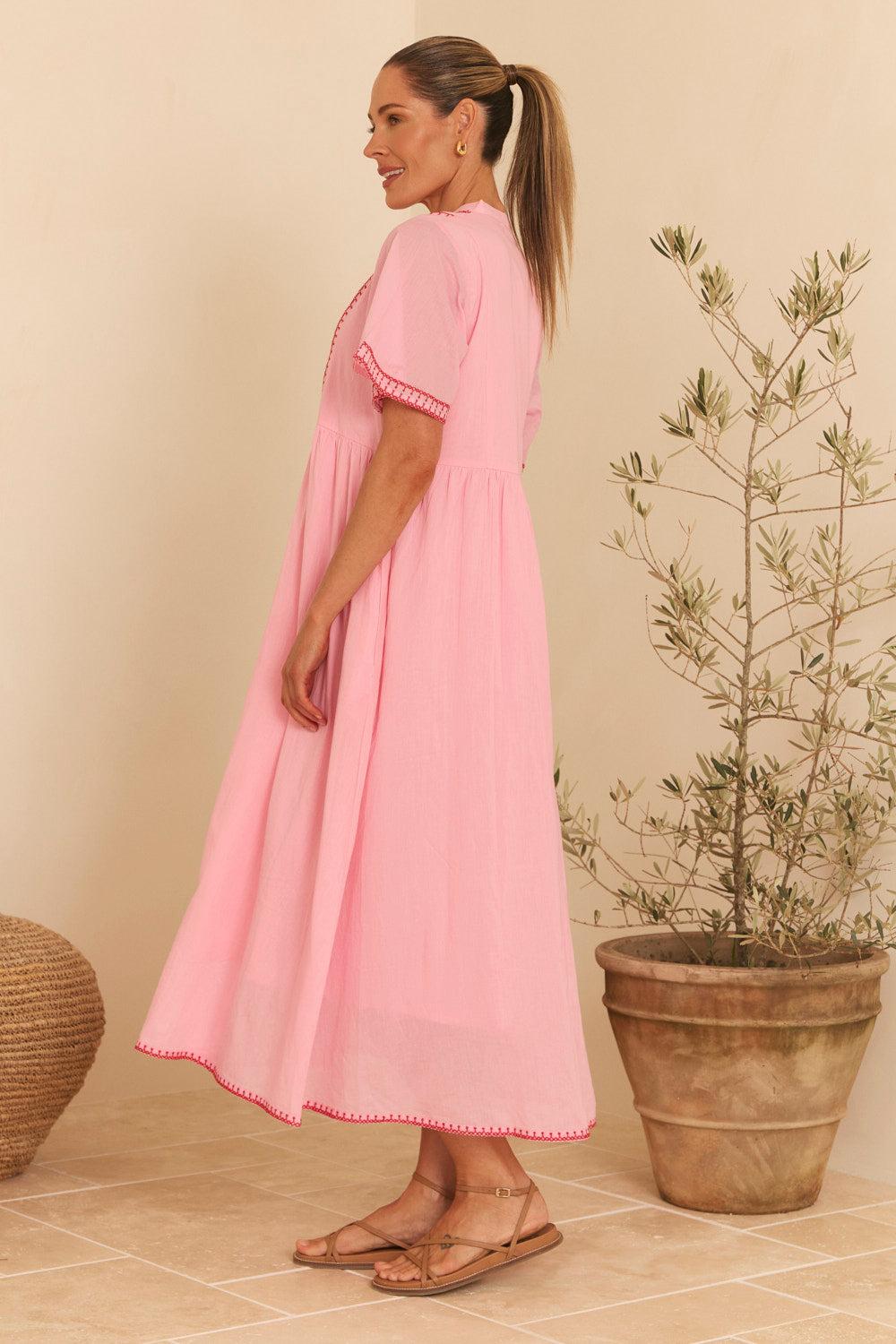 Elodie Flutter Sleeve Smock Dress in Rosita