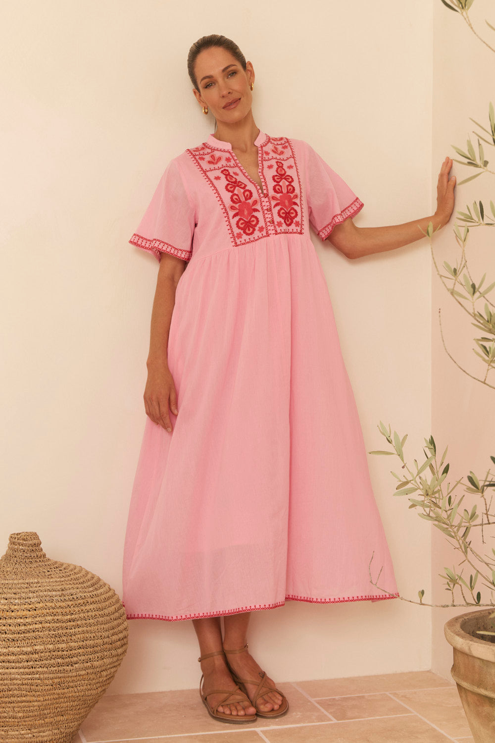 Elodie Flutter Sleeve Smock Dress in Rosita