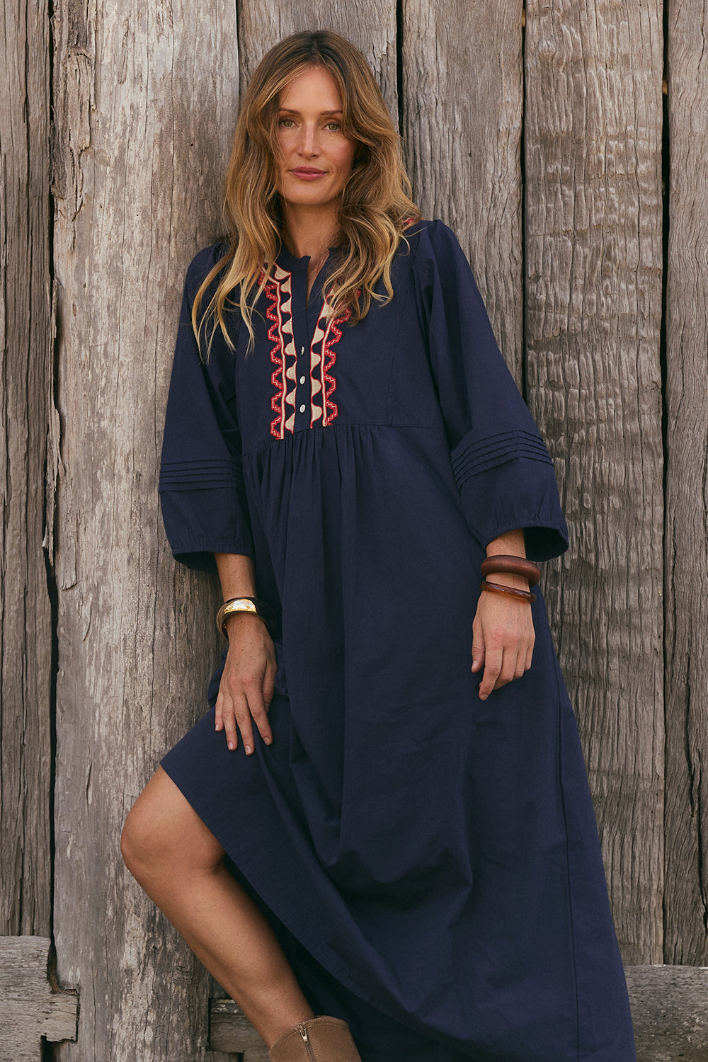 navy blue smock dress Cassandra Smocked Dress