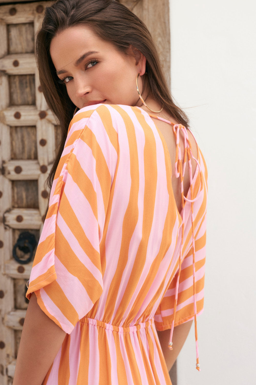 Emily V-Neck Dress in Coral Spring