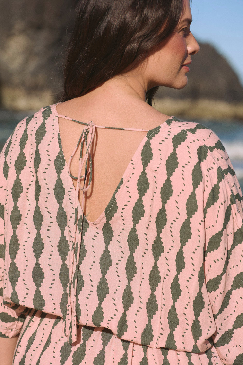 Emily Linen V-Neck Dress in Breakline