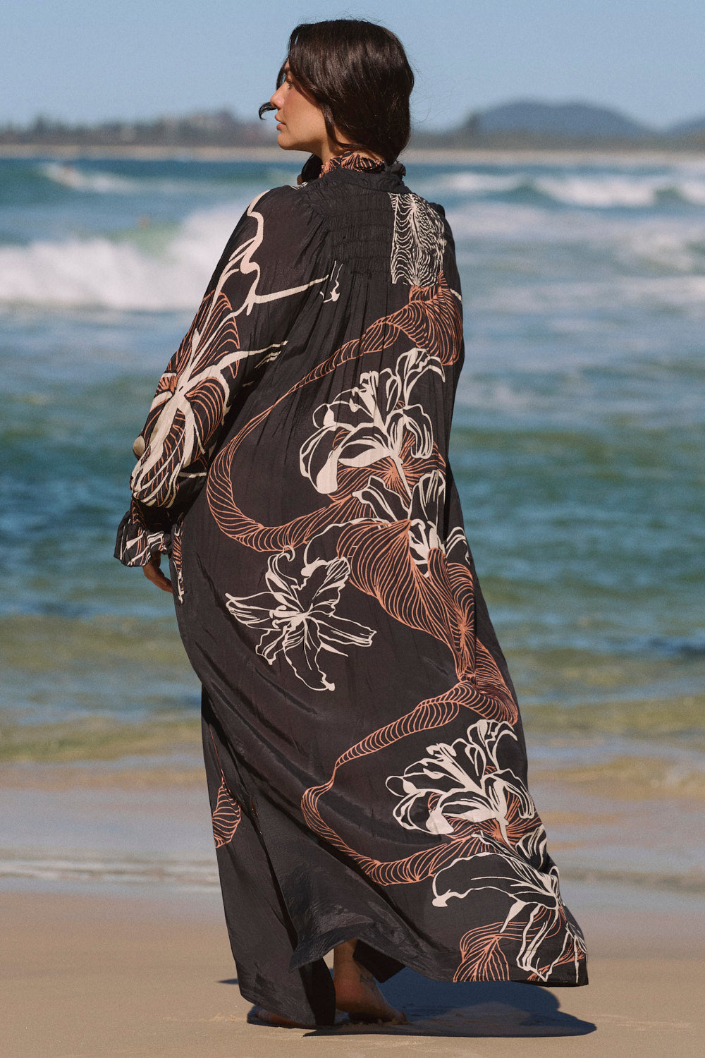 Gianna Shirred Dress in Floral Terrain