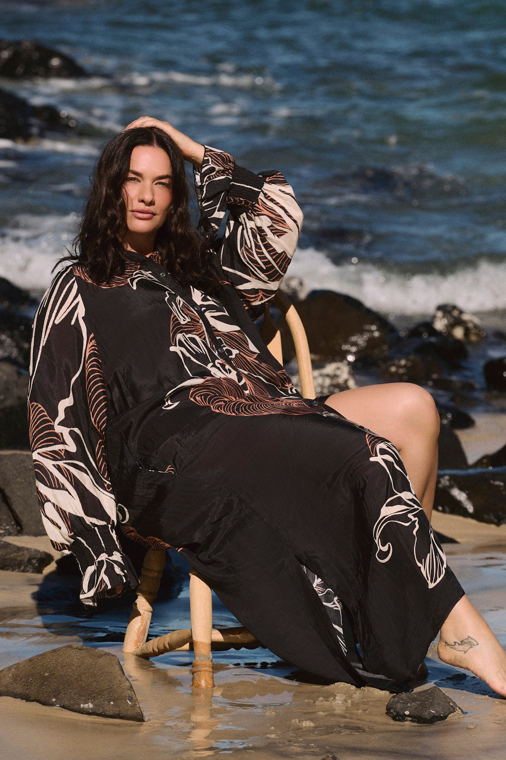 Gianna Shirred Dress in Floral Terrain