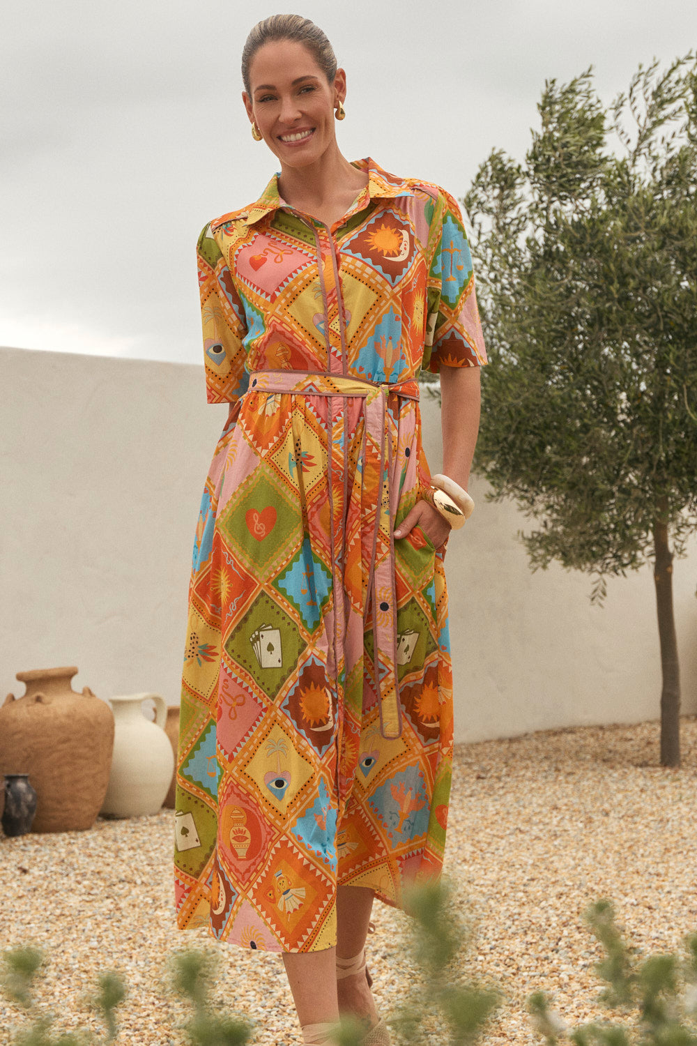 Ginette Collared Dress in Sunset Club