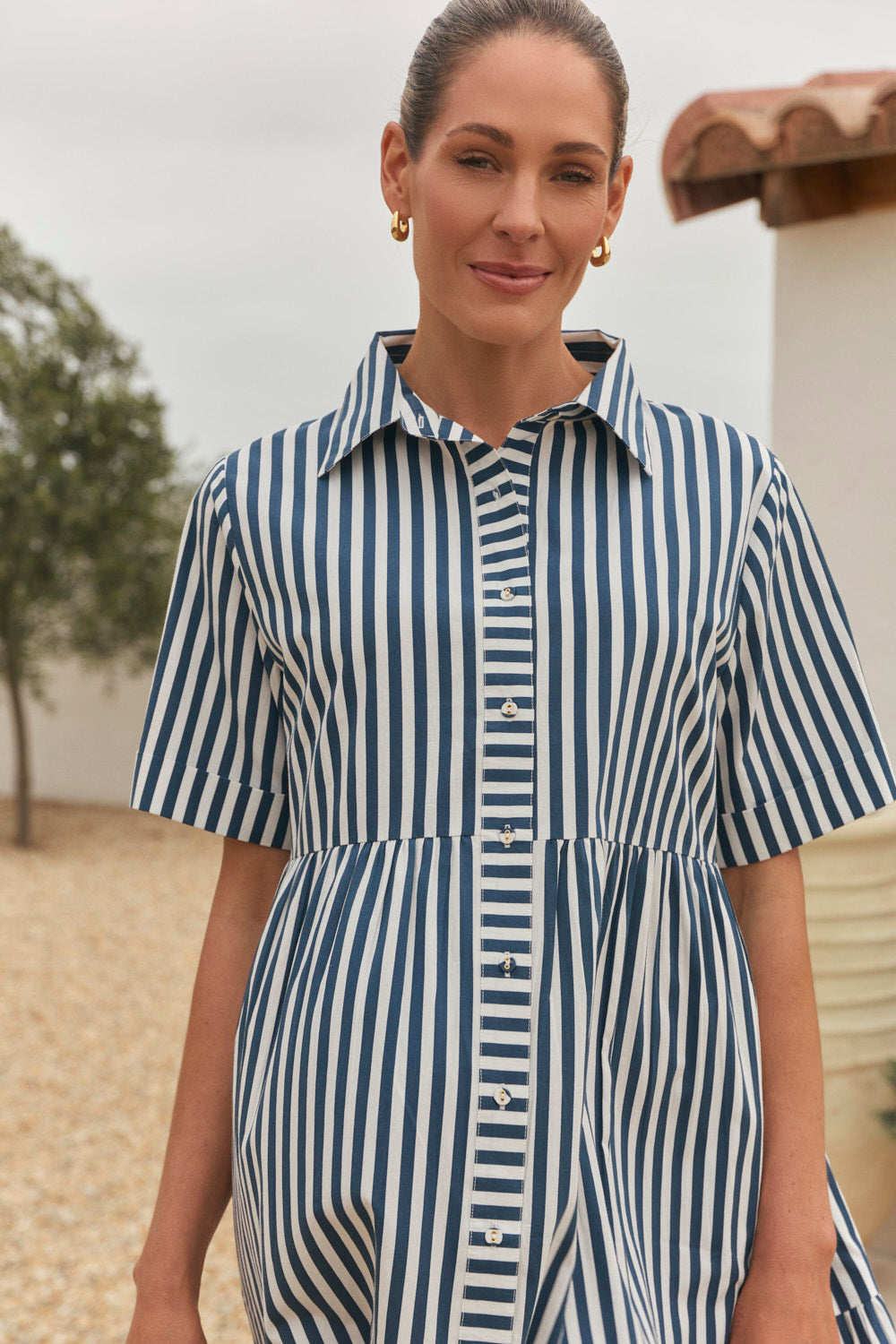 Ginette Short Dress in Navy Stripe
