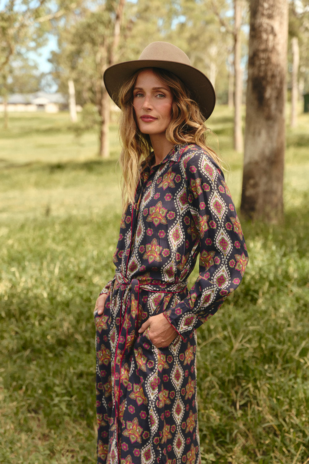 Gracie Shirt Dress in Veloura featuring side splits, pockets and long sleeves with button cuffs, Australian womenswear by Adrift