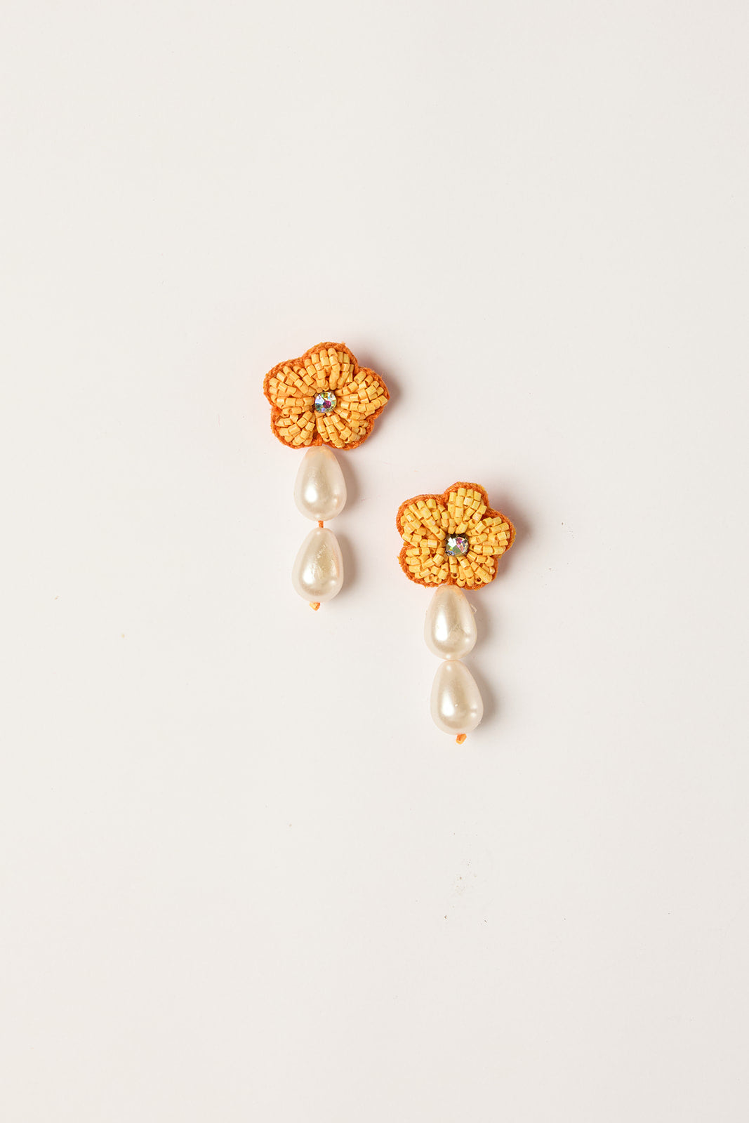 Hanging Beaded Flower Studs in Tangerine