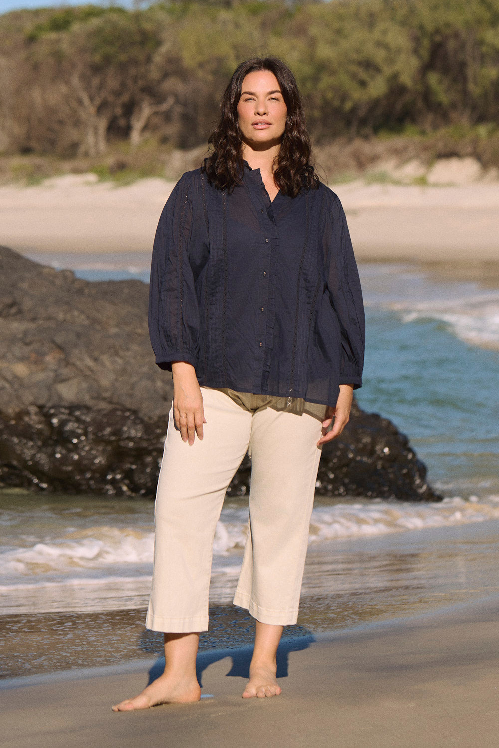 Harper Pintuck Blouse in Navy Lyric