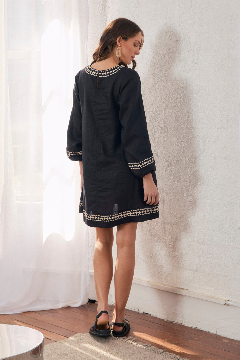 Hazel Linen Short Dress in Moonlit Noir