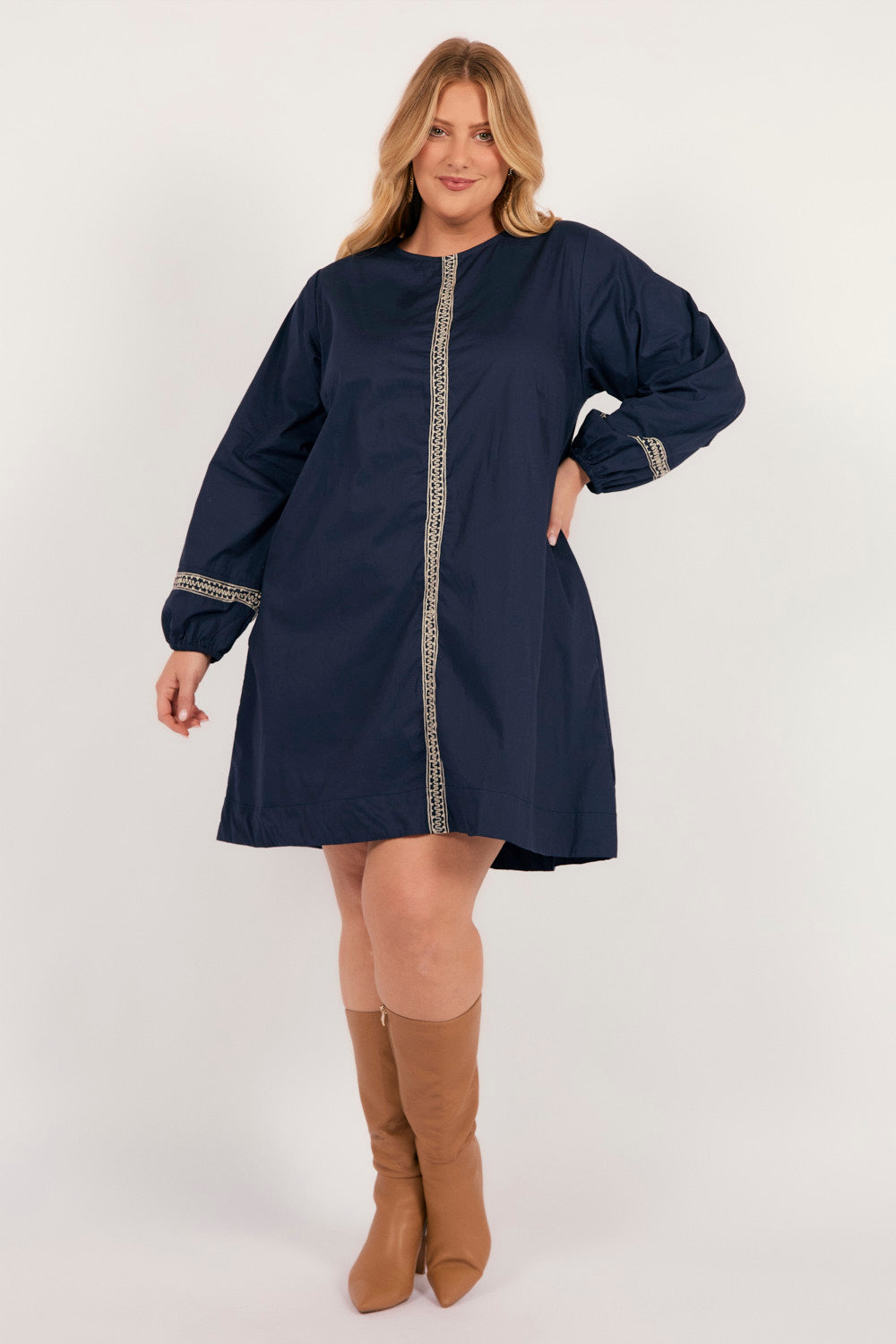 Hazel Poplin Embroidered Dress in Palm Cove