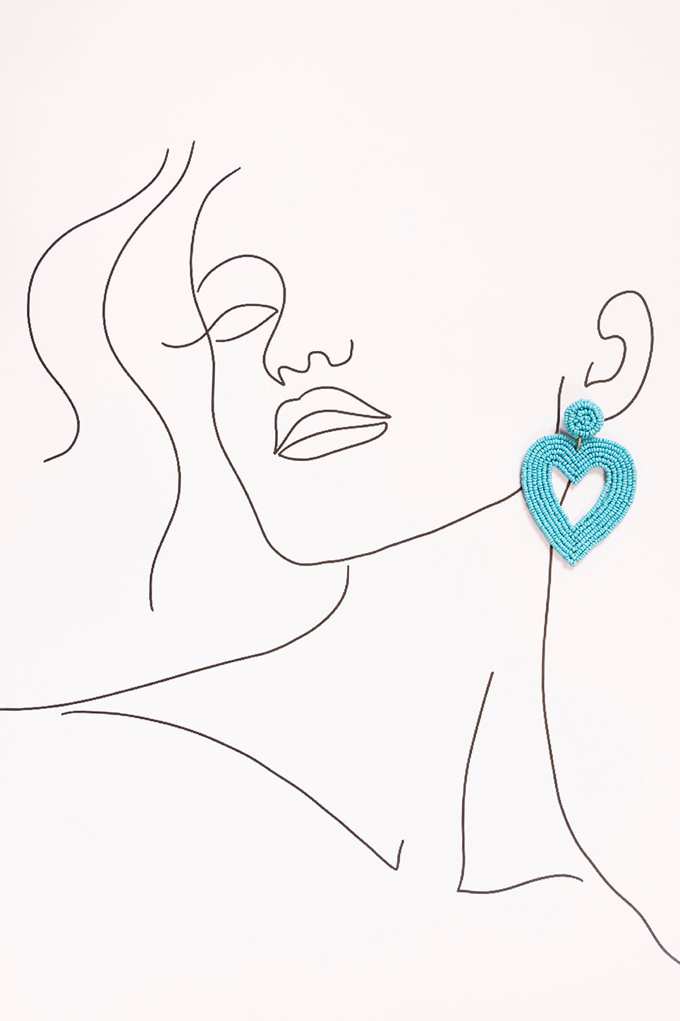 Hollow Heart Beaded Earrings in Turquoise