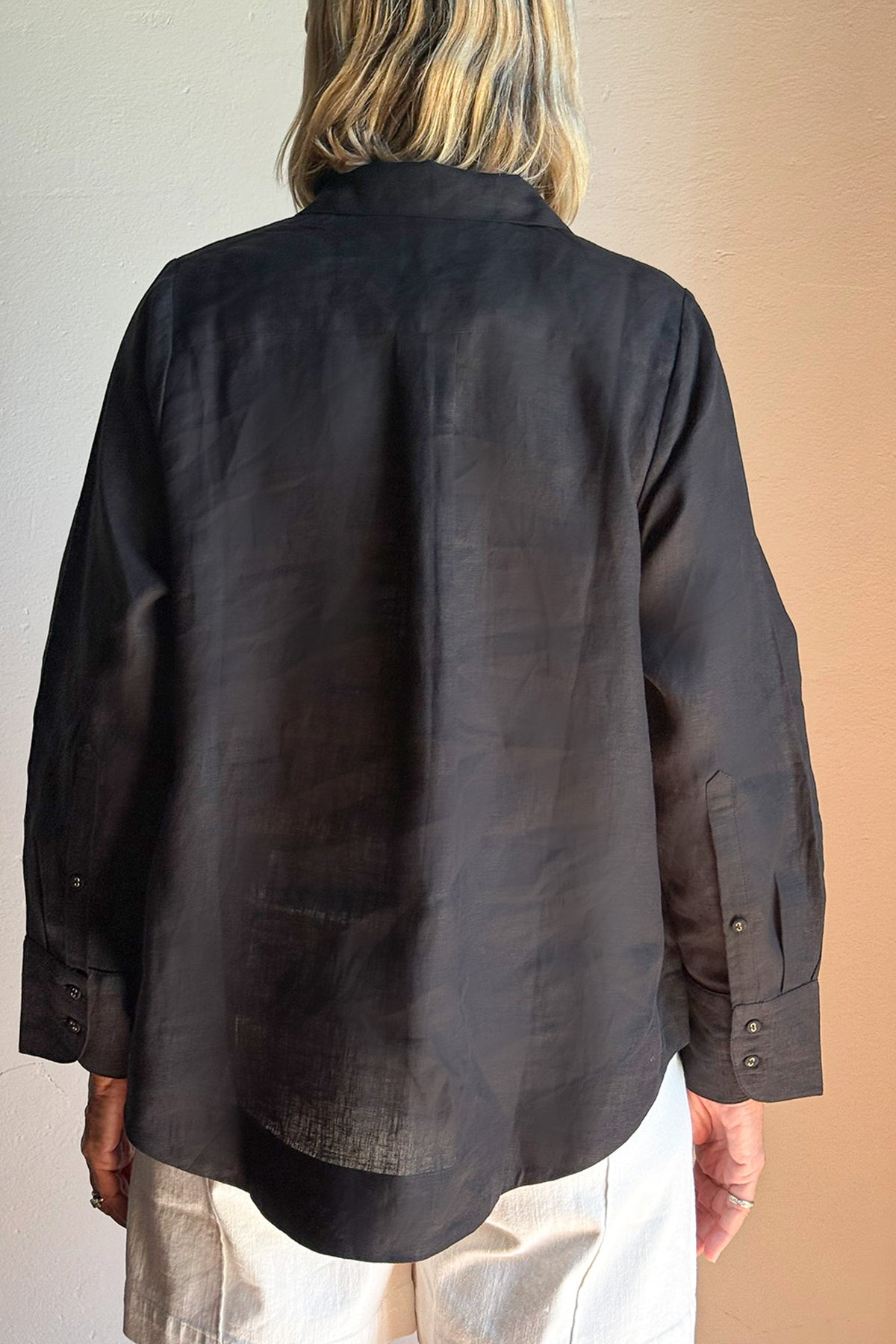 Oversized Linen Boyfriend Shirt in Black