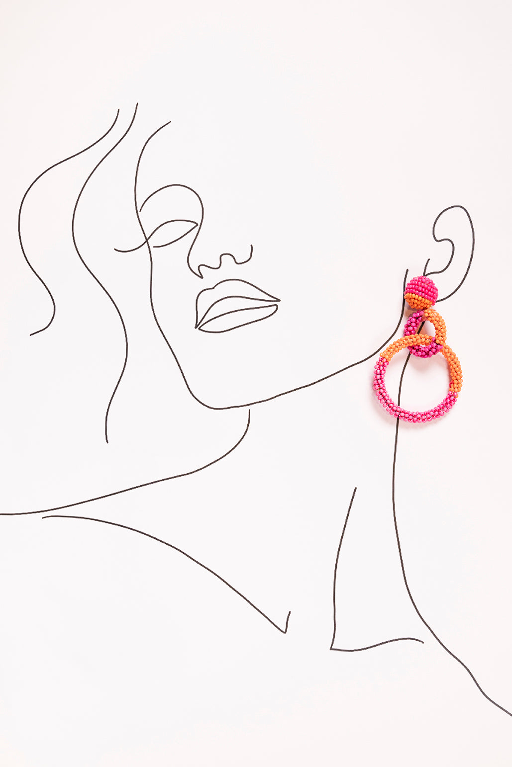 Interlocking Beaded Drop Earrings in Hot Pink and Orange