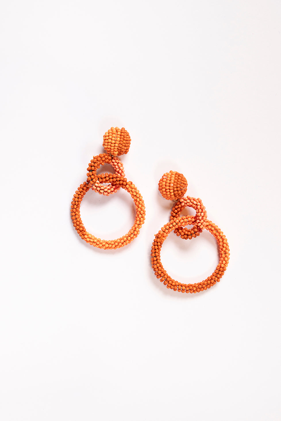 Interlocking Beaded Drop Earrings in Orange and Dark Orange