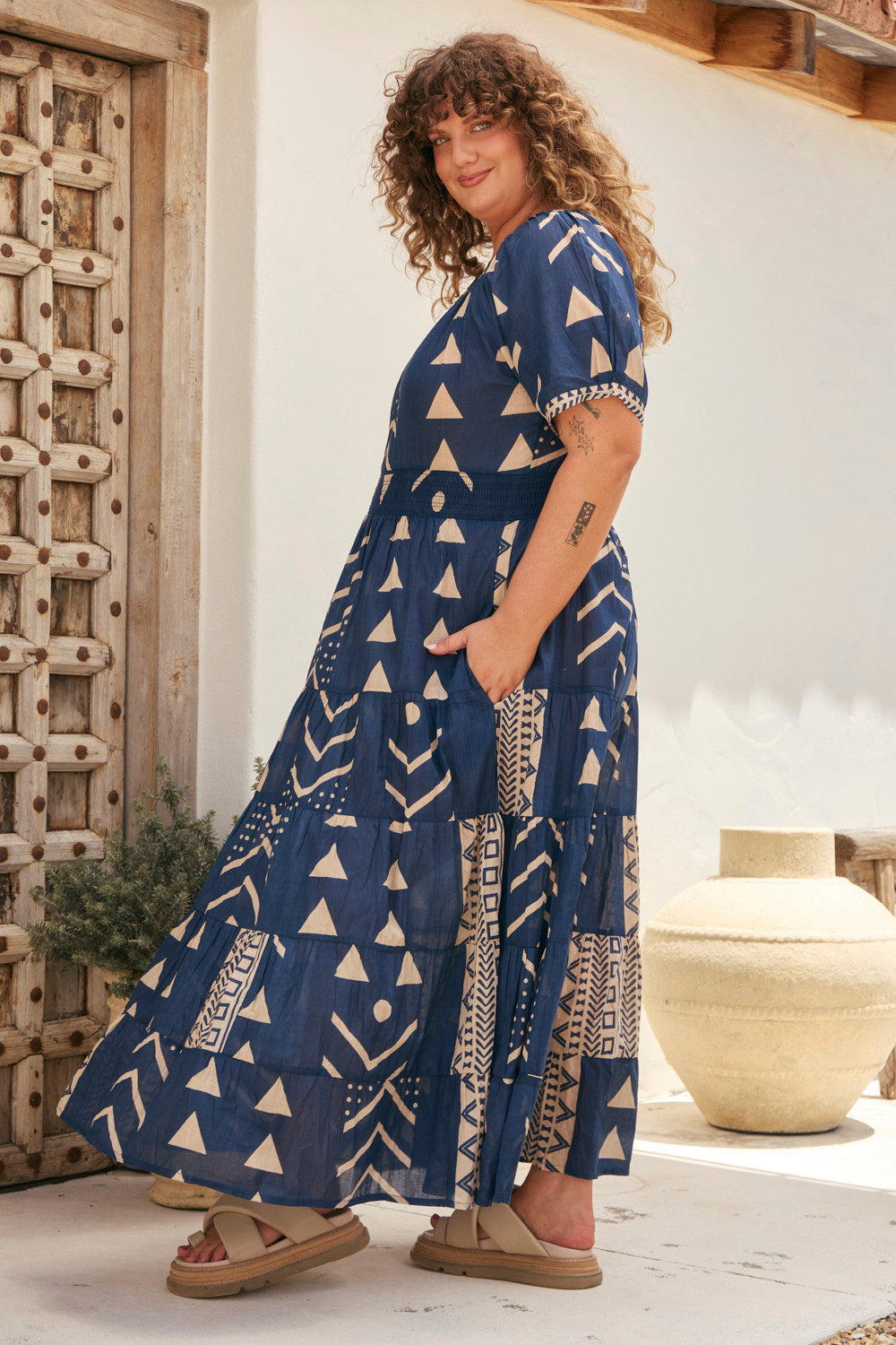 Isla Tiered Dress in Safira Navy