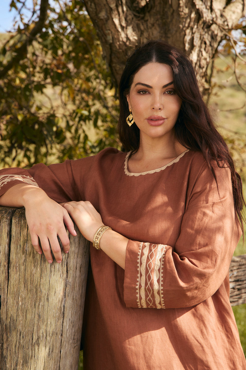 Jarla Linen Dress in Rum Caramel