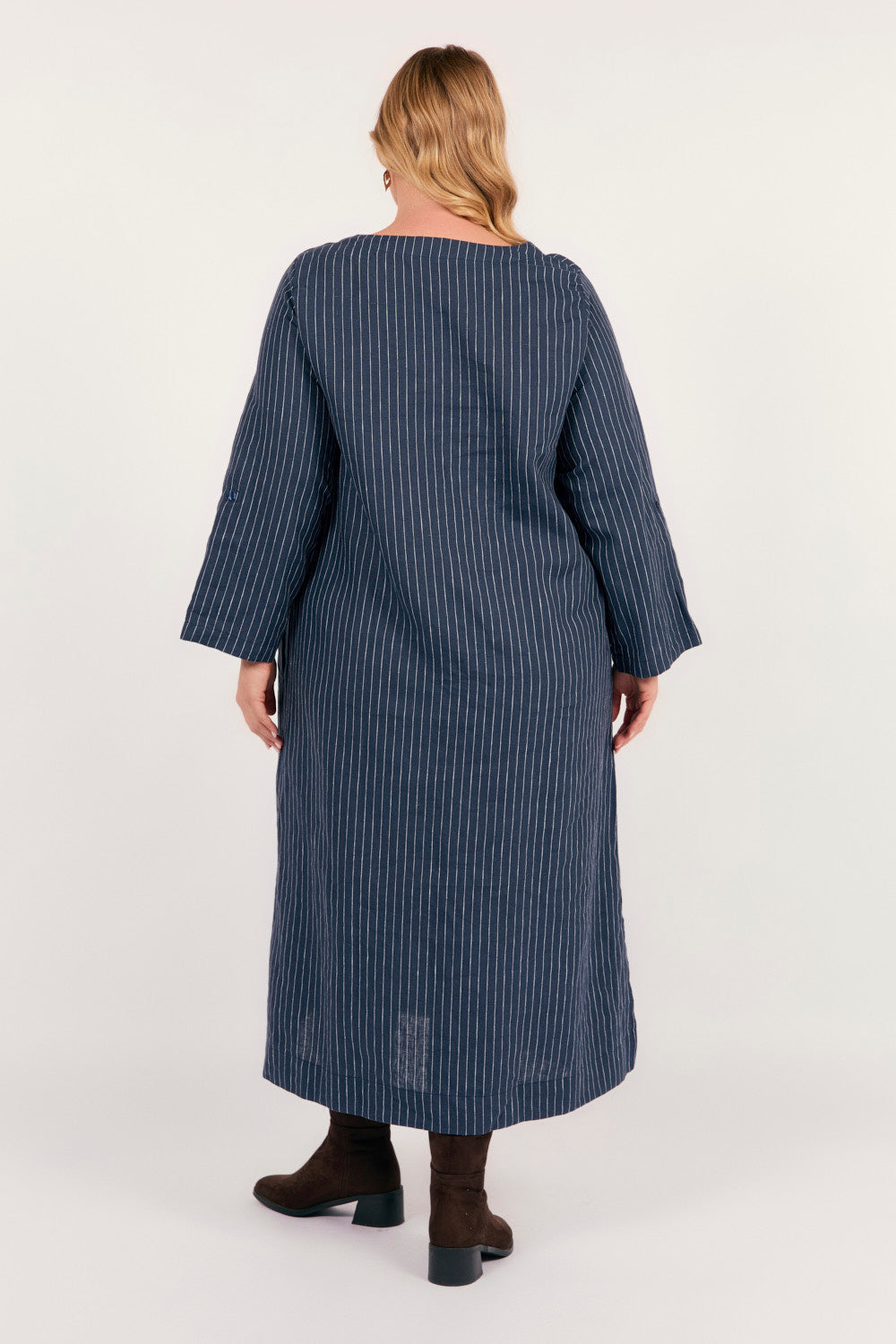 Jarla Linen Midi Dress in Pinstripe