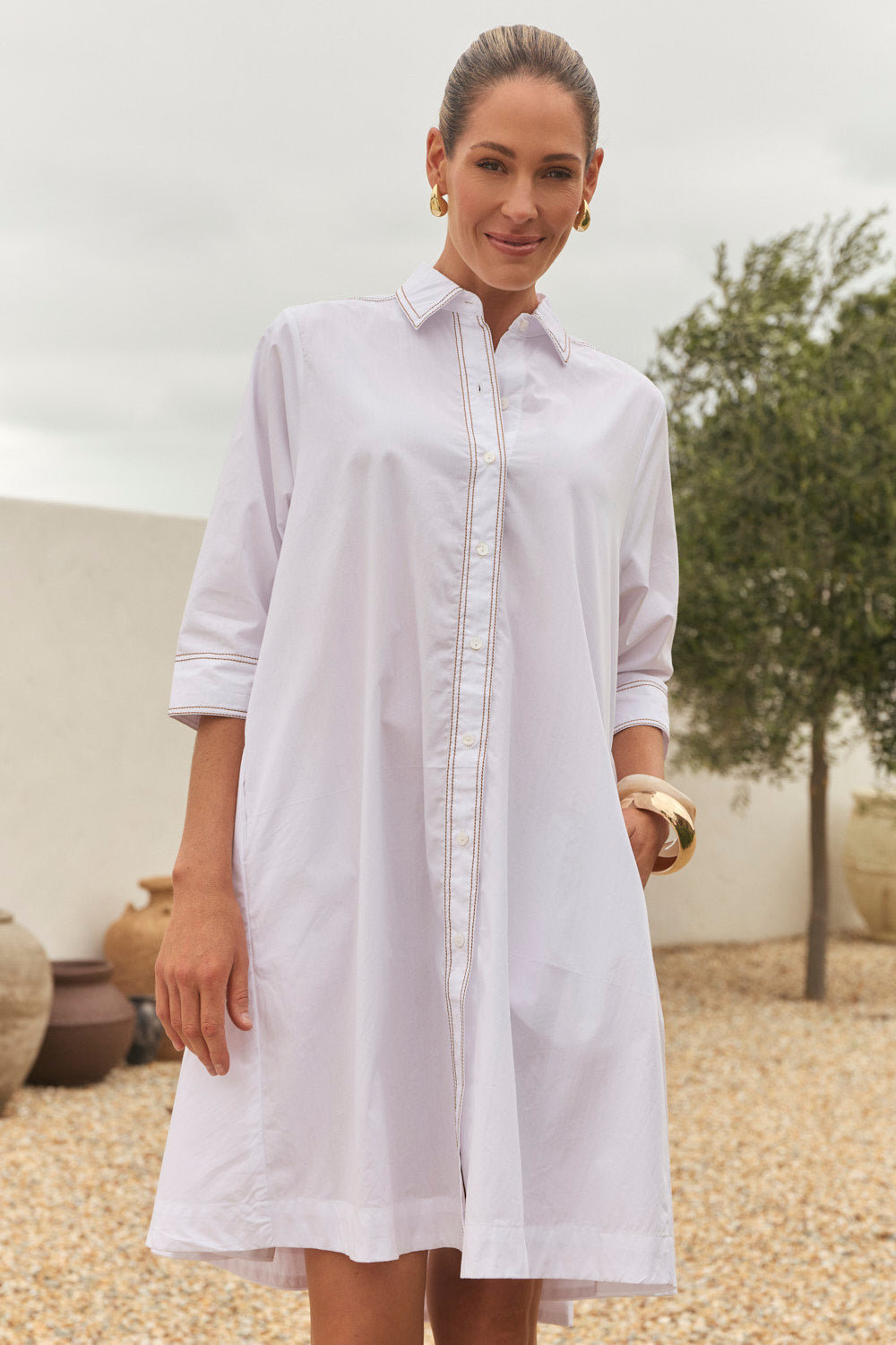 chinese dress ladies Co's Long Sleeve Shirt Dress | Crepe