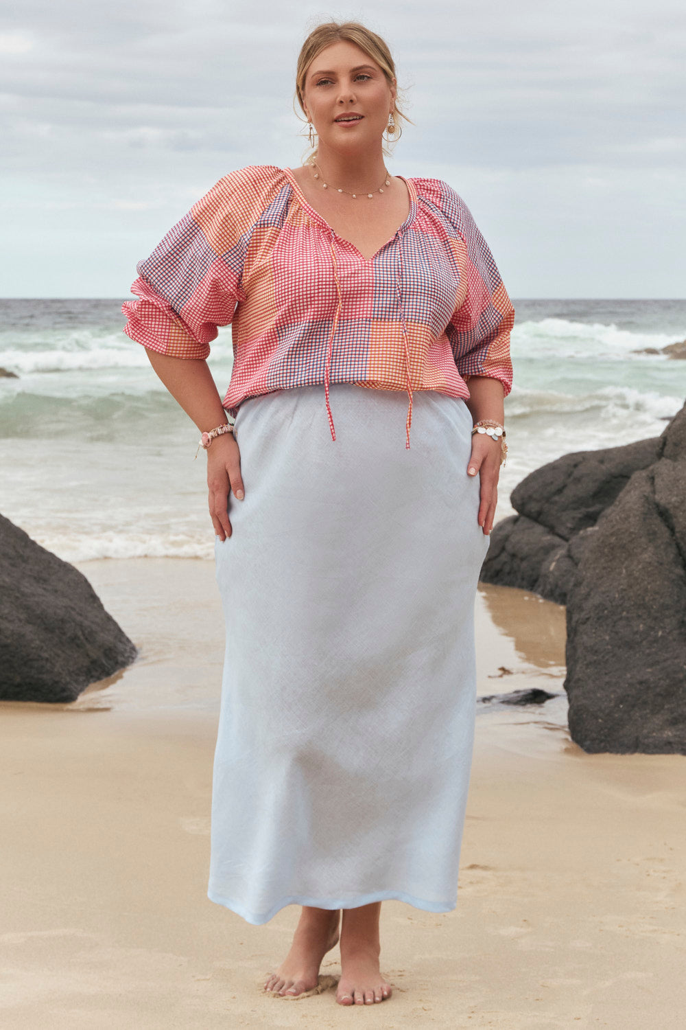 Katie Bias Cut Skirt in Powder Blue