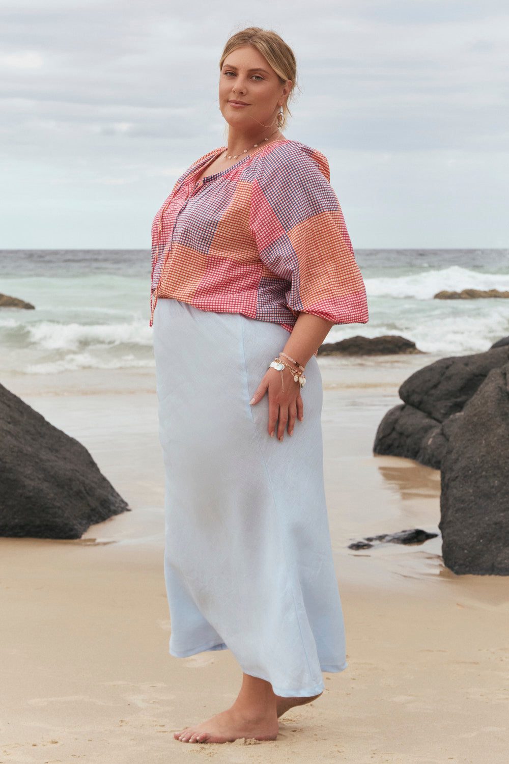 Katie Bias Cut Skirt in Powder Blue