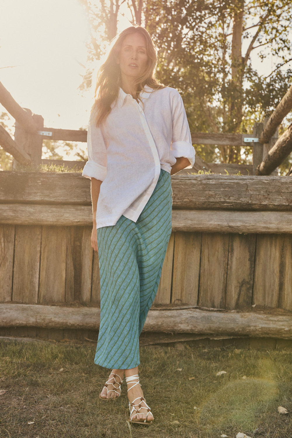 Katie Linen Bias Cut Skirt in Seabourne