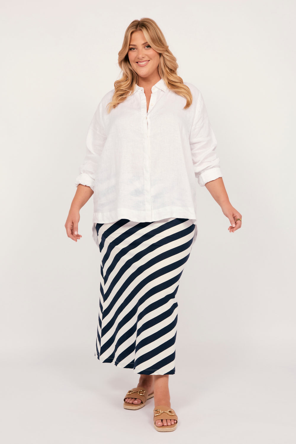 Katie Bias Cut Skirt in Voyager, Midi Skirt - Adrift Clothing