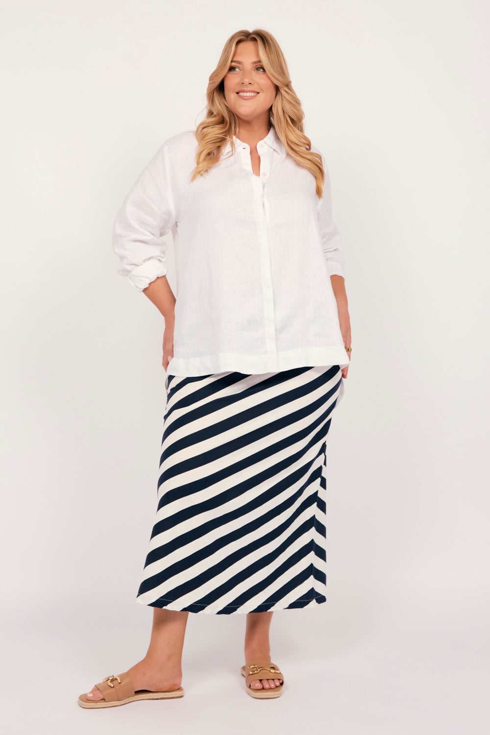 Katie Bias Cut Skirt in Voyager, Midi Skirt - Adrift Clothing