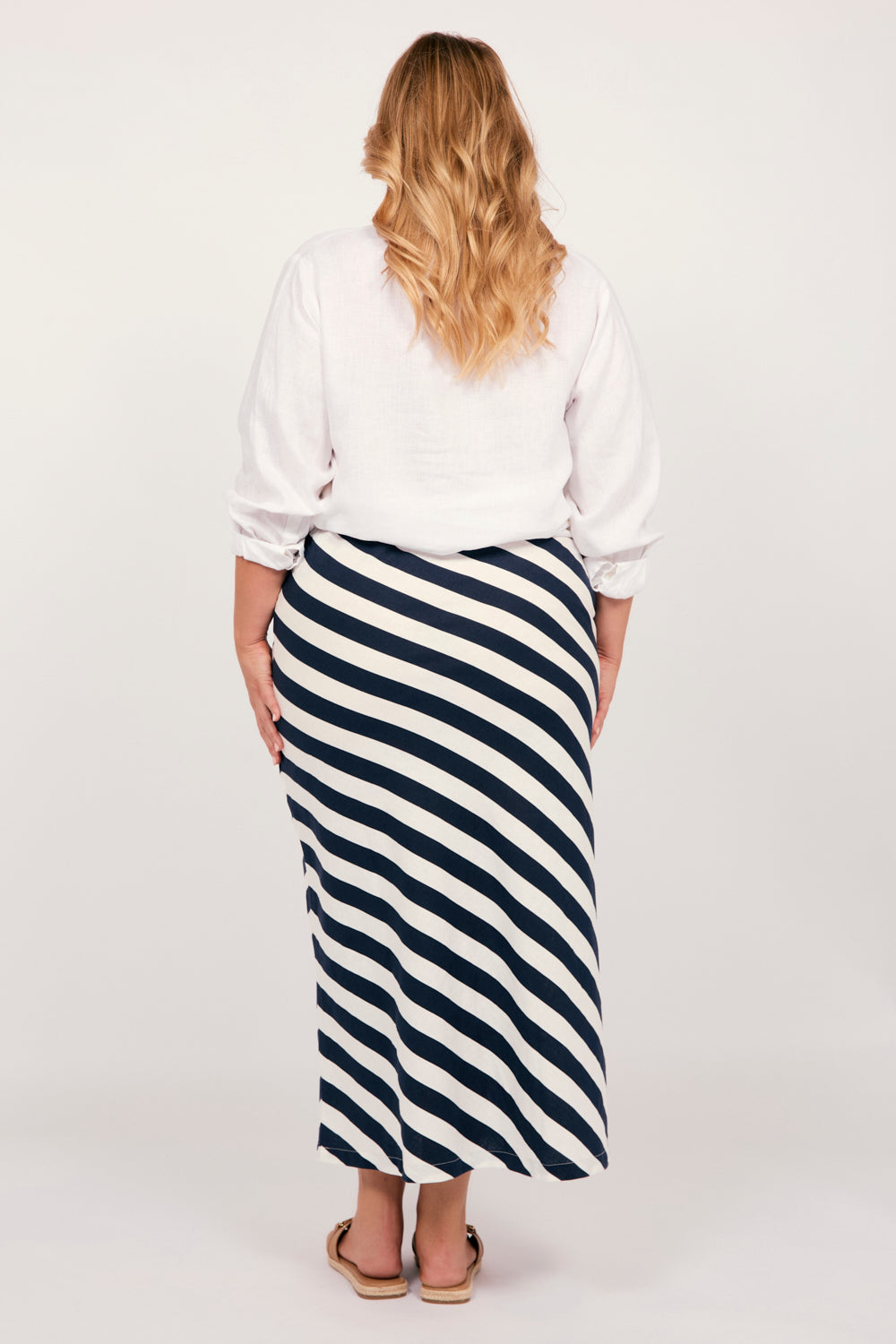 Katie Bias Cut Skirt in Voyager, Midi Skirt - Adrift Clothing