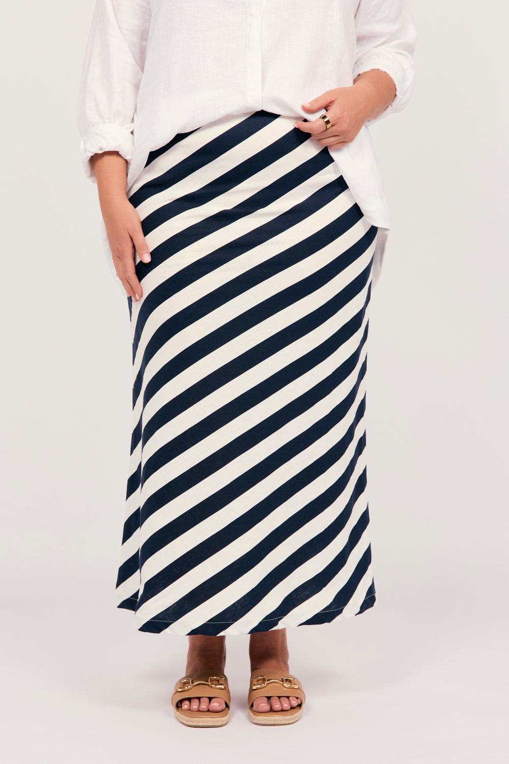 Katie Bias Cut Skirt in Voyager, Midi Skirt - Adrift Clothing