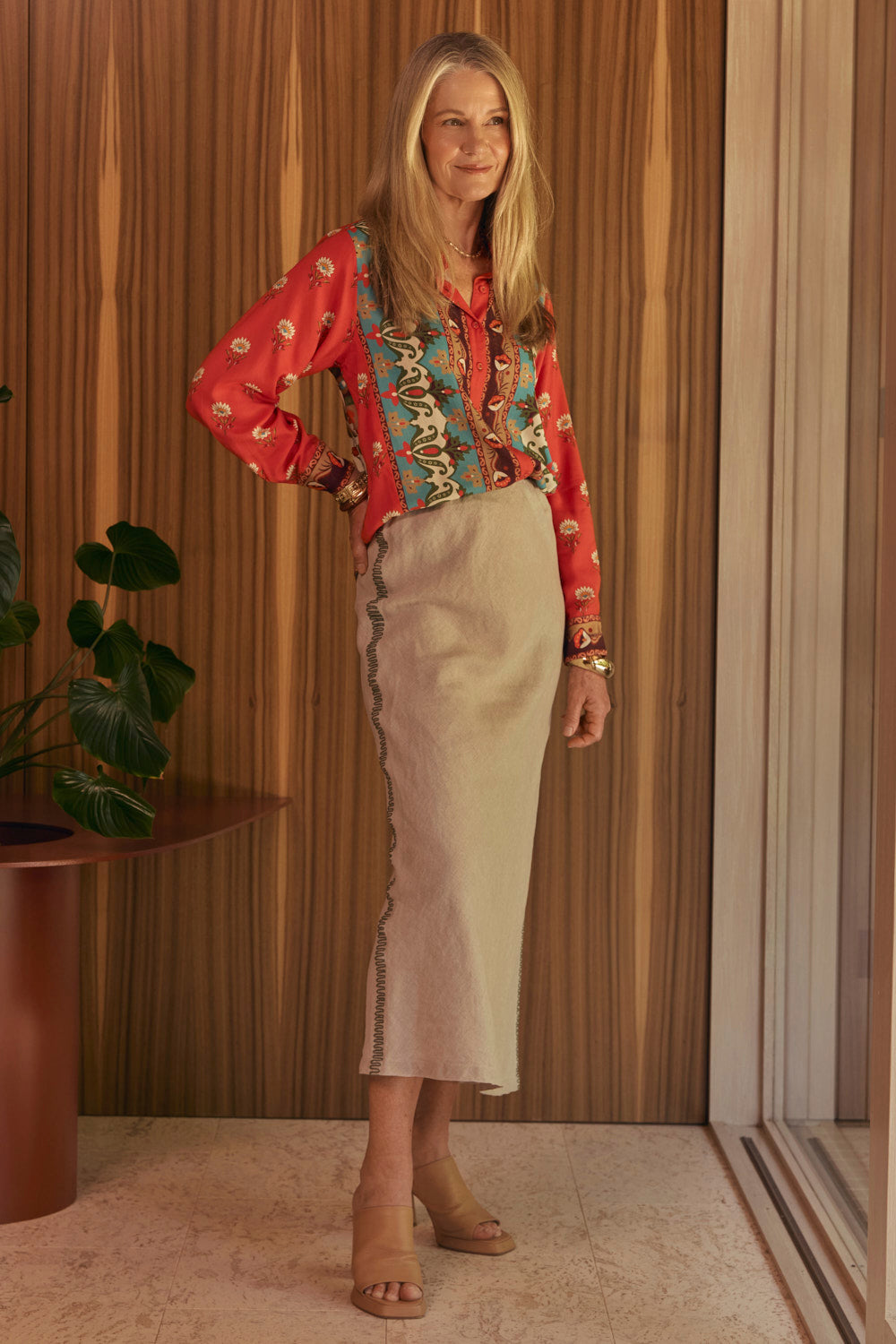 Katie Linen Bias Cut Skirt in Terra