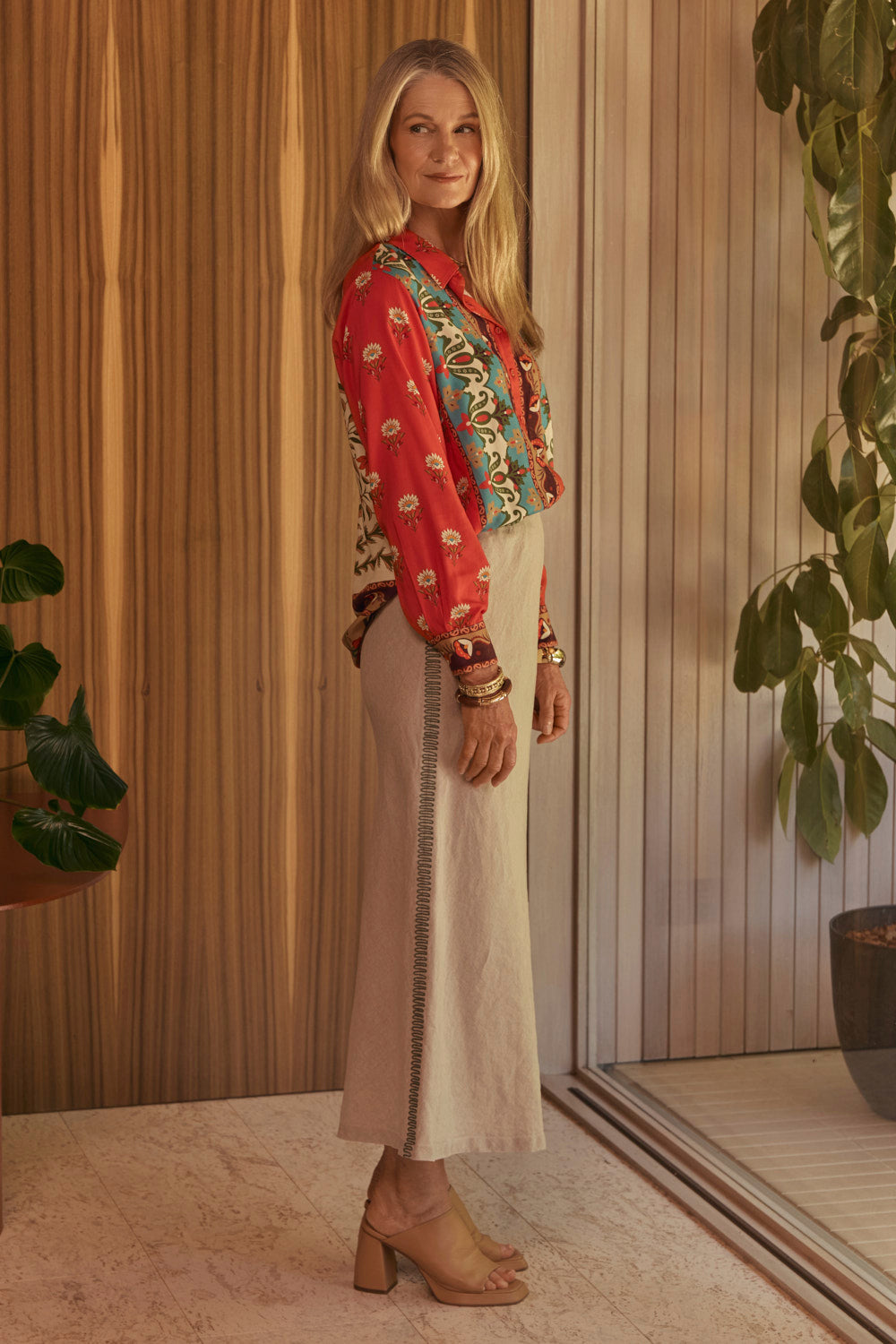 Katie Linen Bias Cut Skirt in Terra