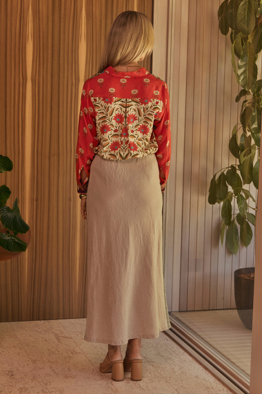 Katie Linen Bias Cut Skirt in Terra